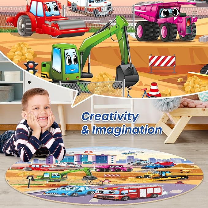 SYNARRY Vehicle Floor Puzzle for Kids Ages 3-5, Large 70 Piece Puzzle for Kids Ages 4-6, Preschool Toys Gifts for 3 4 5 6 7 8 Years Old Boys Girls Children