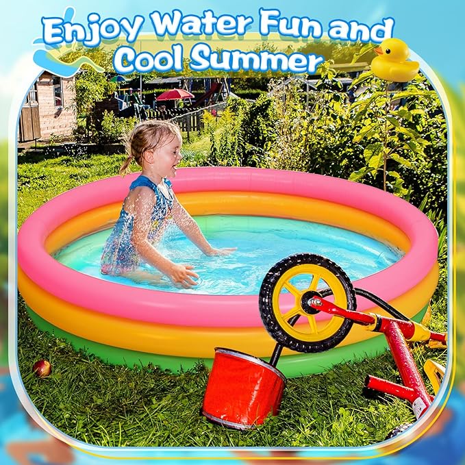 Jerify 4 Pack Kiddie Pool for Toddler Kids 45 x 10 Inch Inflatable Portable Round Paddling Pool 3 Rings Blow up Rings Round Baby Padding Ball Pond for Indoor Outdoor Water Game Play (Neon Color)