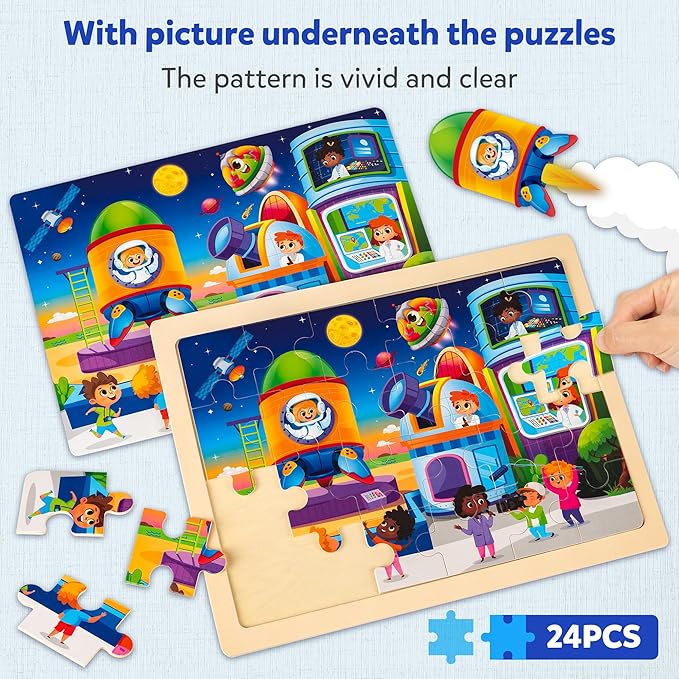 SYNARRY Large Space Planets Solar System Wooden Puzzles for Kids Gift Box(12.2*9.4 in) - FSC Certified, Puzzles for Toddlers 3-5, Puzzles for Kids Ages 4-6, Wood Toys Gifts for 3 4 5 Year Old Boy Girl