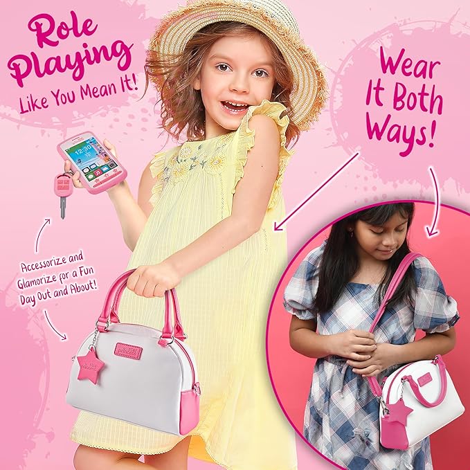 Play Purse for Little Girls and Toddlers - Girls Toys Pretend Play Accessories: Toy Phone, Wallet, Credit Cards, Keys, Pretend Makeup for Role Playing Toys for Girls Ages 3 4 5 6 7 8 Years and Up