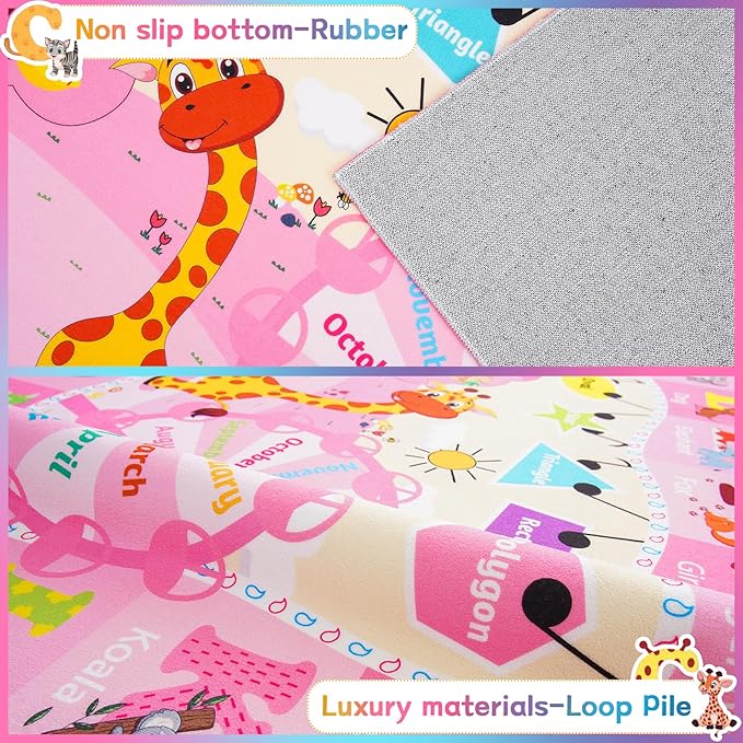 Chicrug Educational Kid Area Rug for Playroom, 4x6 Feet TPR Non Slip Kids Classroom Carpet Rug for Learning ABC Animal, Shape Color Fruit, Washable Play Mat Rug for Children Nursery Toddler Room Decor