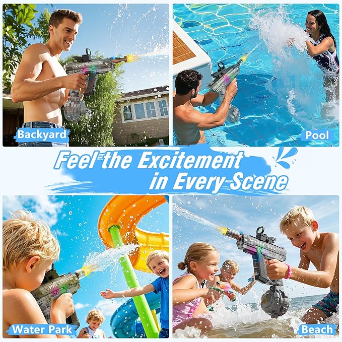 Electric Water Guns for Adults & Kids,Realistic Automatic Water Gun with 26-32 FT Long Range,800ml Large Water Tank,Splash-Resistant Design,Summer Outdoor Pool Beach Toy for Backyard Games(Black)