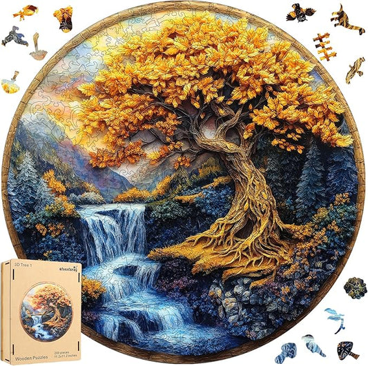 Puzzles for Adults, Tree of Life Waterfall River Wooden Jigsaw Puzzles 200pcs,11.2x112in, Medium, Unique Shape Adult Puzzles,Irregular Wood Creative for Adults and Kids Family Game
