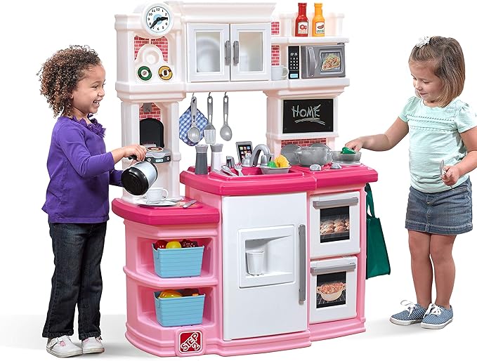 Step2 Great Gourmet Kids Kitchen Playset, Indoor/Outdoor Kitchenette, Interactive Play with Lights and Sounds, Made of Durable Plastic, Includes 33 Piece Toy Accessories, Toddlers 3+ Years Old, Pink