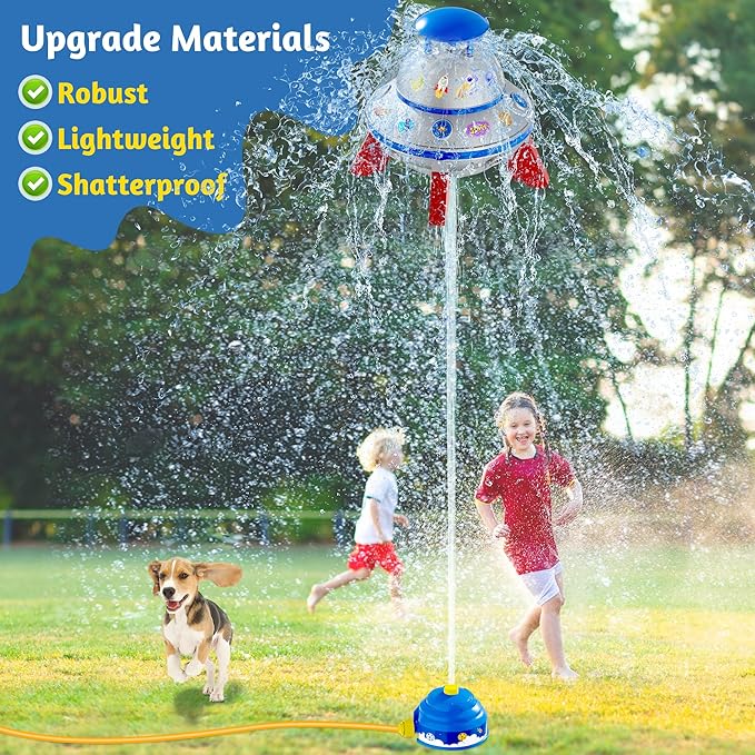 COCASES Water Sprinkler for Kids, UFO Water Rocket with Light for Kid, Outdoor Summer Kids Sprinkler Water Toy Play for Yard Backyard Pool Lawn Garden Birthday Gift for Boys Girls Ages 3-12 Year Old