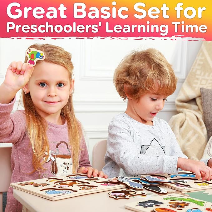 QUOKKA Wooden Puzzles for Toddlers Ages 1-3-5 – Animal Peg Puzzles for Kids 2-4 Years Old – Set of 3 Wood Learning Travel Toys for Children – Gift Educational Game for Boys and Girls