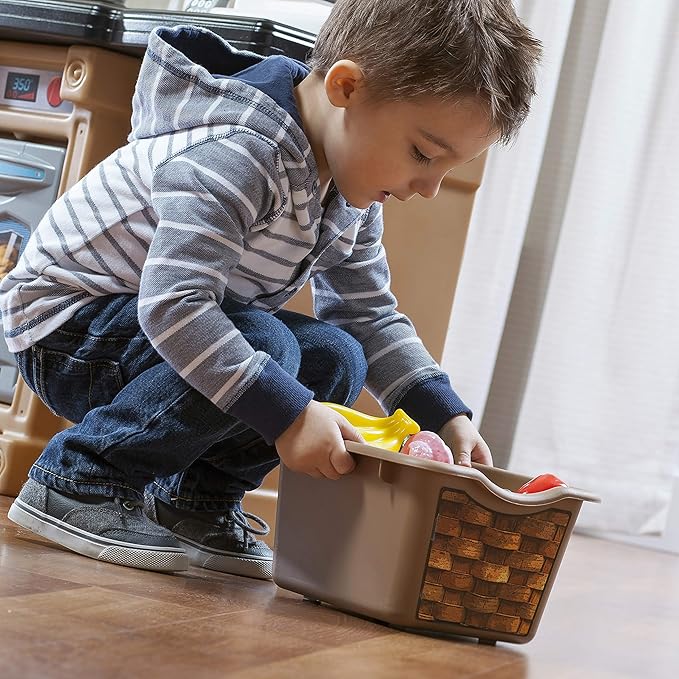 Step2 Lifestyle Custom Kids Kitchen Playset, Indoor/Outdoor Kitchenette, Interactive Play with Lights and Sounds, Made of Durable Plastic, 20 Piece Toy Accessories, Toddlers 2+ Years Old, Tan