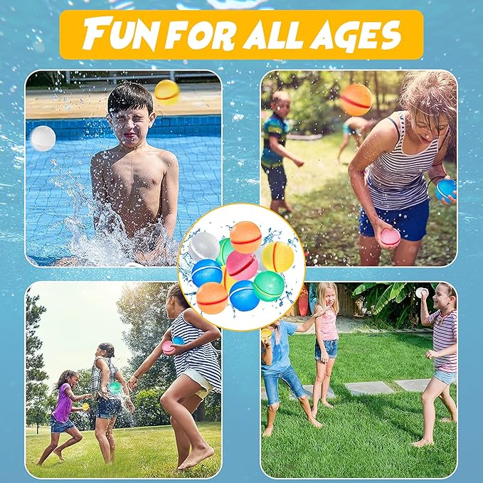 Reusable Water Balloons for Kids – 16 Pack | Quick-Fill, Refillable Water Balloons for Endless Summer Fun | Soft, Durable Magnetic Water Balloons for Outdoor Activities & Backyard Water Fights