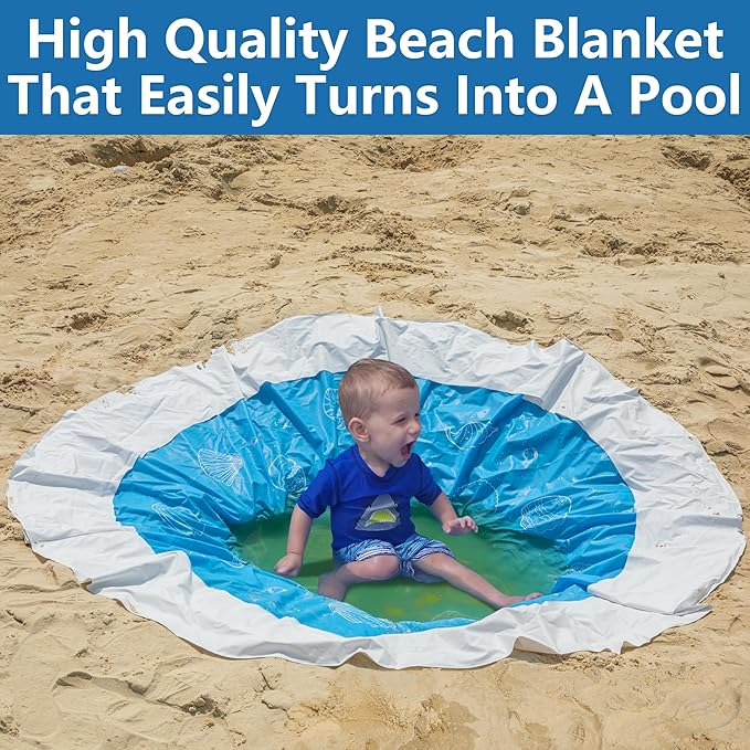 6.5 x 6.5 Feet Baby Beach Pool-Kiddie Pool and Beach Blanket-2 in 1 Toddler Paddling Pool-Beach Toys for Infant Kids Boys and Girls