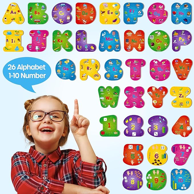 SYNARRY Number and Alphabet Puzzles for Kids Ages 3-5, ABC Learning for Toddlers Ages 3+, Preschool Activities Letter Puzzles Montessori Educational Toys Gifts for 4 5 6 7 8 Year Old Boys Girls