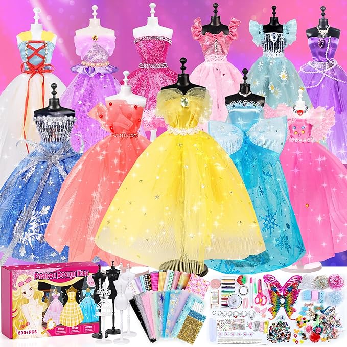 YEETIN 800+ PCS Fashion Designer Kit for Girls – DIY Sewing & Arts Craft Kit with 5 Mannequins, Doll Clothes Making Set, Learn to Sew, Creative Gift for Girls Ages 6-12