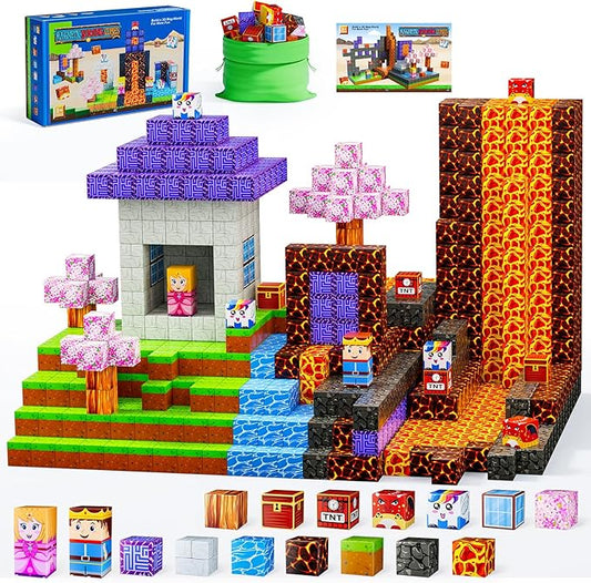 Magnetic Blocks - Build Magnet World Magic Portal Set, Magnetic Tiles Building Blocks Toddler Toys STEM Sensory Outdoor Toys for 3+ Year Old Boys & Girls, Creative Kids Games Kids Toys-120PCS