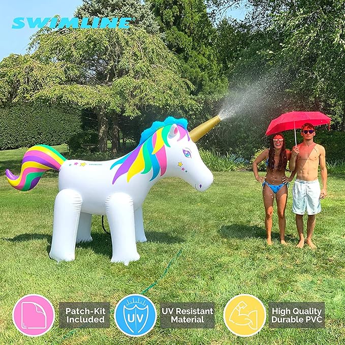 SWIMLINE Humongous Backyard Unicorn Sprinkler for Outdoor Fun and Adventure | Included Anchor Set, Standard Hose Connection, 6 Feet Tall | for Kids and Family Activity and Action