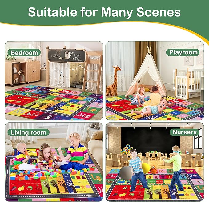 ABC Alphabet, Numbers, Shapes, Fruits, Seasons Educational Area Rugs Kids Rug for playroom Circle time Rugs for Preschool Classroom Alphabet Rugs for Kids playroom, 4' 11" x 6' 7"