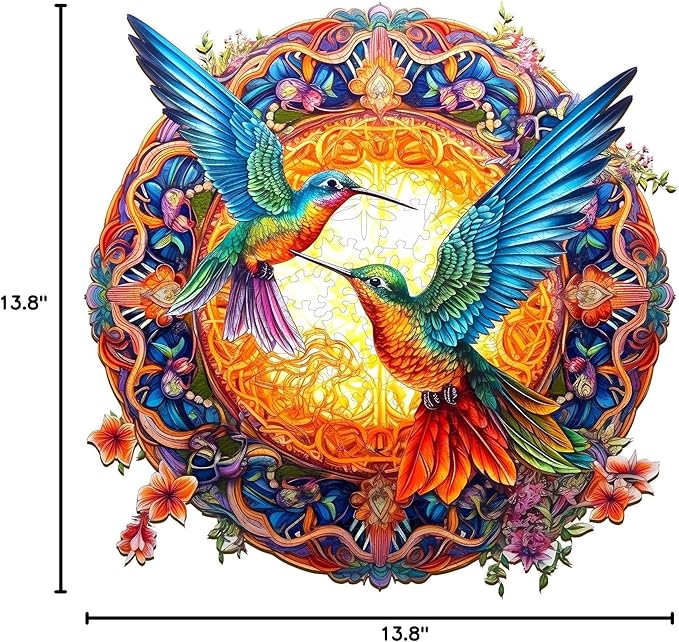 Wooden Jigsaw Puzzles, Mandala Hummingbirds (300pcs-L-13.8 * 13.8in) Wooden Puzzles for Adults Kids, Unique Shape Animal Wood Puzzles Adults Birthday Gifts