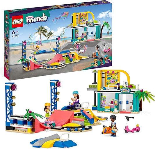 LEGO Friends Skate Park Set 41751, Skateboard Toys for Girls and Boys Ages 6 Plus, Mini-Doll Playset with Toy Scooter and Wheelchair, Birthday Gift Idea for Creative Play