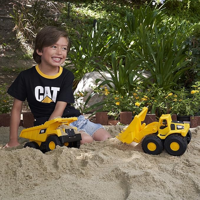 CAT Construction Toys, 2 Pack 10" Construction Fleet Toy Trucks with Articulated Parts, Fun and Durable for Indoor/Outdoor Use, Ages 2+