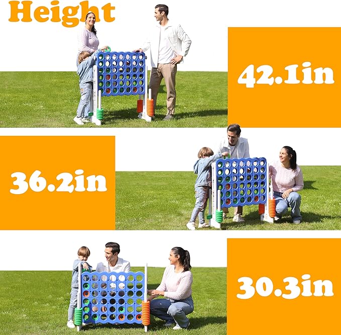 SDADI Jumbo 4 in a Row Game, 4-to-Score Giant Game Set with Adjustable Height (2.5-3.5 FT) for Kids & Adults, Indoor/Outdoor Connect Game with Quick-Release Slider, Perfect for Family and Party Games