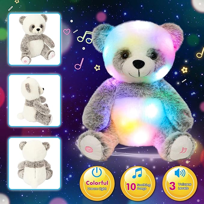 Cuteoy LED Musical Panda Light-up Stuffed Animal Singing Glowing Plush Adjustable Volume Lullaby Toy Gifts for Kids Toddler Girls Birthday Christmas Plushies, 13"