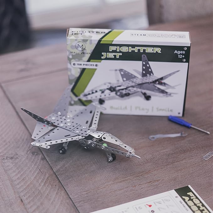 Erector Set Fighter Jet for Boys - Girls | Metal Model Airplane Kit for Adults Teens and Advanced Kids | Stem Toy | Educational and Engineering | 158 pcs