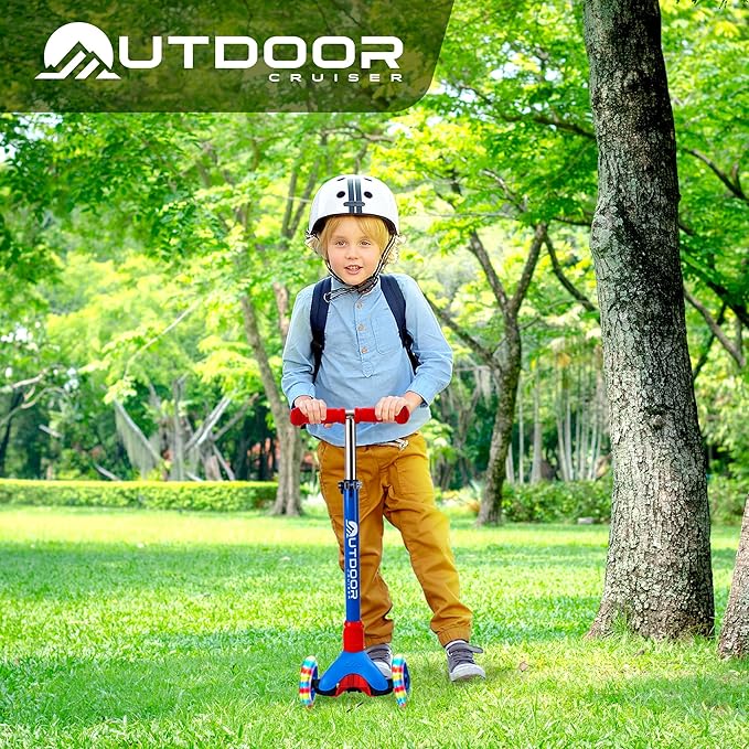 Outdoor Cruiser 3-Wheel Kids Scooter – with Lean-to-Steer Technology, Led Lighted Wheel, 4-Level Adjustable Height T-bar Handle, Support Kids Up to 150 Lbs, for Boys & Girls Ages 3-8, Blue and Red