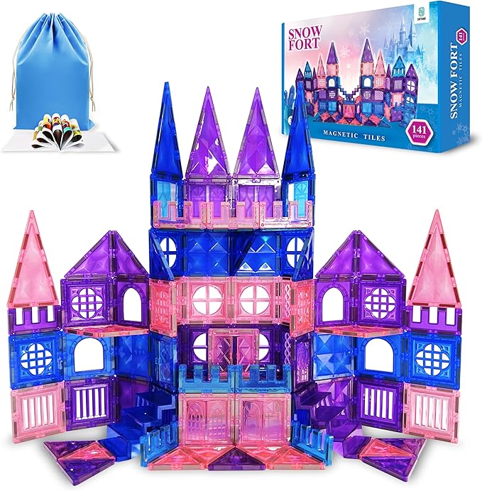 Magnetic Tiles 141 pcs 3D Diamond Building Blocks, STEM Educational for Kids, Perfect for Pretend Play, Birthday Gifts for 3-8 Year Old Girls and Boys, Free Bag Included (141 Pieces)