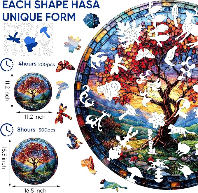 Wooden Puzzles for Adults, Tree of Life Redwood Tree Jigsaw Puzzles 200pcs,11.2x112in, Medium, Unique Shape Adult Puzzles,Irregular Wood Creative for Adults and Kids Family Game