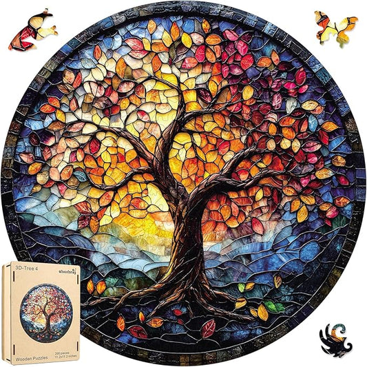 Puzzles for Adults 500 Pieces, Mosaic Tree of Life Wooden Jigsaw Puzzles,16.5x16.5in, Royal, Unique Shape Adult Puzzles, Irregular Wood Creative for Adults and Kids Family Game