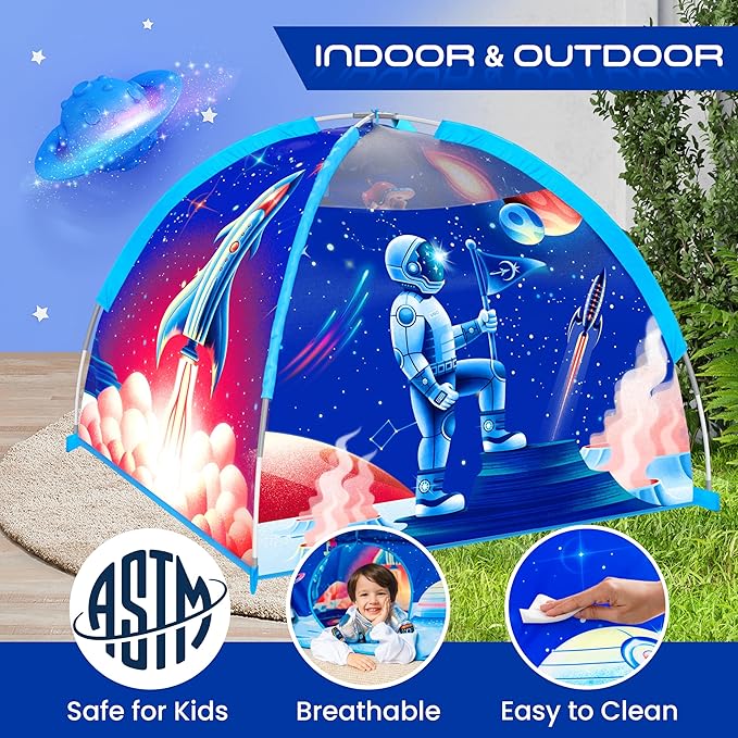 W&O Space Super Dome with Blast Off Button, Space Projector and LED Lights - Ultimate Rocket Play Tent for Kids Aged 3-12 - Perfect for Indoor & Outdoor Adventures