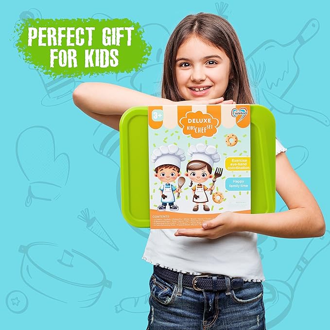 Real Cooking Set,Carolart Kids Baking Set,Kids Knife Set,Cookware,Kids Play Pots and Pans,Mini Stainless Steel Pretend Play Cooking Toys,Apron and Chef Hat for Boys,Sensory Toys…