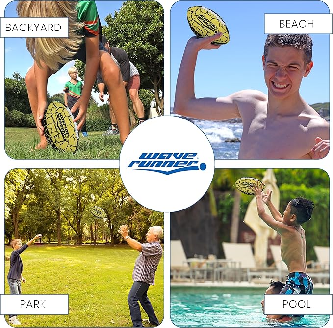 Wave Runner Grip It Waterproof Junior Size Football, 9.25 Size, Durable & Double Laced, Perfect for Beach Accessories, Kids Games, Pool Toys, Outdoor Games, All-Weather Indoor & Outdoor Play