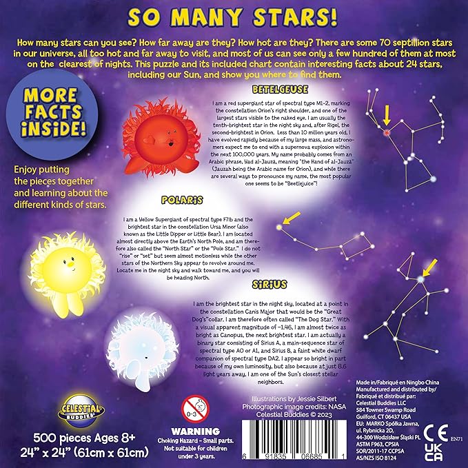 Celestial Buddies So Many Stars! 500 Piece Jigsaw Astronomy Space Puzzle and Poster for Ages 8+ | Educational Star Poster for Science STEM Learning (So Many Stars!)