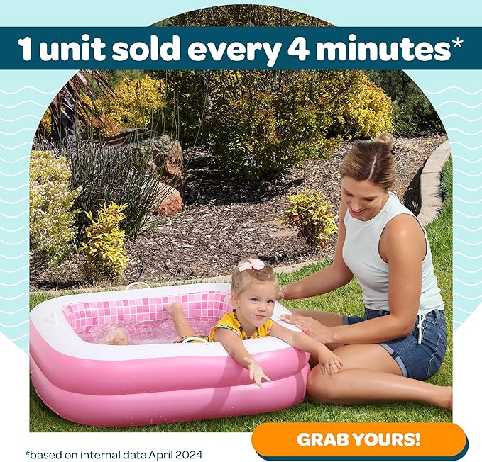 Inflatable Baby Pool for Toddlers 1-3, Handles, Soft Floor & Drain, 34"x10" Kiddie Pool, Blow Up Bathtub & Ball Pit, Summer Outside Kid Water Toy Outdoor Play First Birthday Gift for Girls Ages 1 2 3