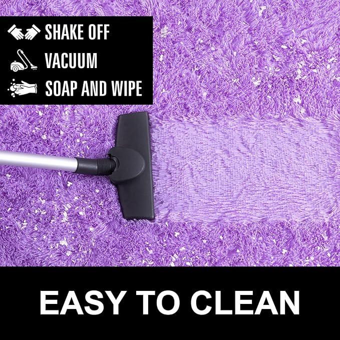 LOCHAS Luxury Round Fluffy Area Rugs for Bedroom Kids Girls Room Nursery, Super Soft Circle Rug, Cute Shaggy Carpet for Children Living Room, 4x4 Feet Purple