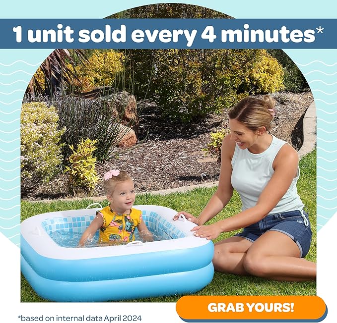 Inflatable Baby Pool for Toddlers 1-3, Handles, Soft Floor & Drain, 34"x10" Kiddie Pool, Blow Up Bathtub & Ball Pit, Summer Outside Kid Water Toy Outdoor Play First Birthday Gift for Boys Ages 1 2 3