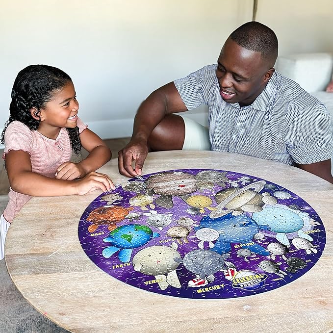 Celestial Buddies So Many Moons! 500 Piece Jigsaw Astronomy Space Puzzle and Poster for Ages 8+ | Educational 23 Moon Poster for Science STEM Learing