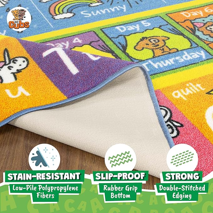 KC Cubs Playtime Collection ABC Alphabet, Seasons, Months and Days of The Week Educational Learning & Game Area Rug Carpet for Kids and Children Bedrooms and Playroom