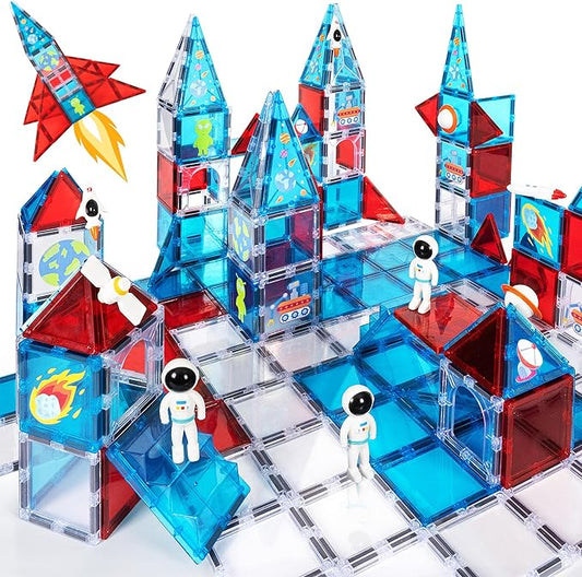 cossy Magnetic Tiles Space Set, Magnetiles with Astronaut, Magnetic Tiles for Kids Ages 4-8, STEM Toys, Magnet Blocks for Boys and Girls, Creative Building Toys, Space