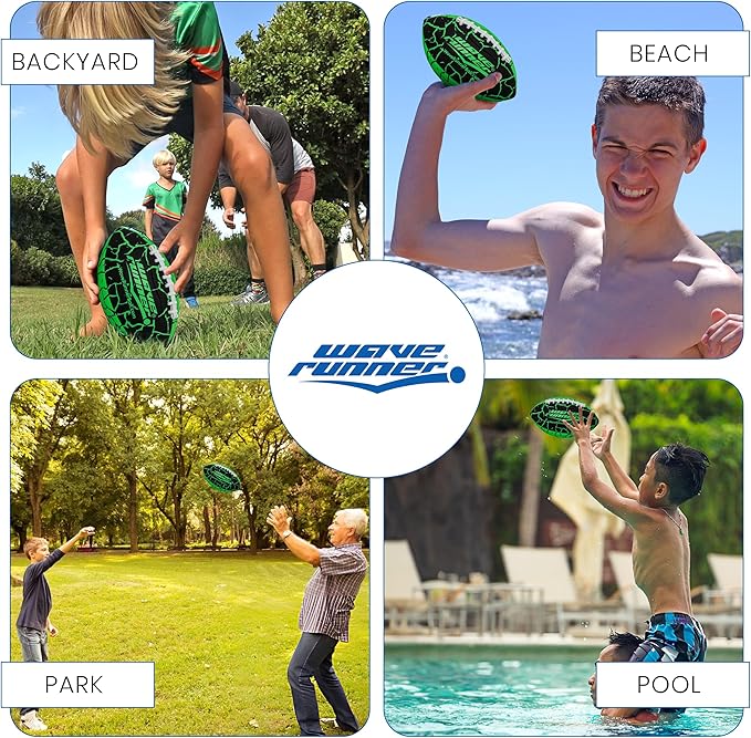 Wave Runner Grip It Waterproof Junior Size Football, 9.25 Size, Durable & Double Laced, Perfect for Beach Accessories, Kids Games, Pool Toys, Outdoor Games, All-Weather Indoor & Outdoor Play