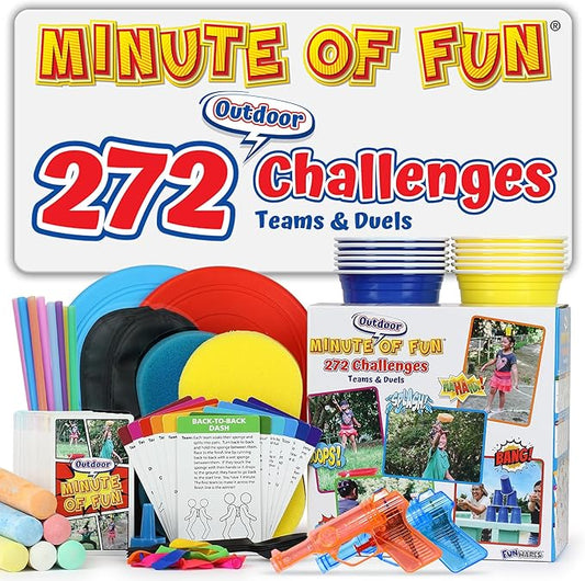 Funwares Minute of Fun Game - Minute to Win It Games for Kids, Adults, Teens, Families, Game Night, Gift for Home, Birthdays, or Travel. 2-12 Players! Outdoor - 272 Challenges