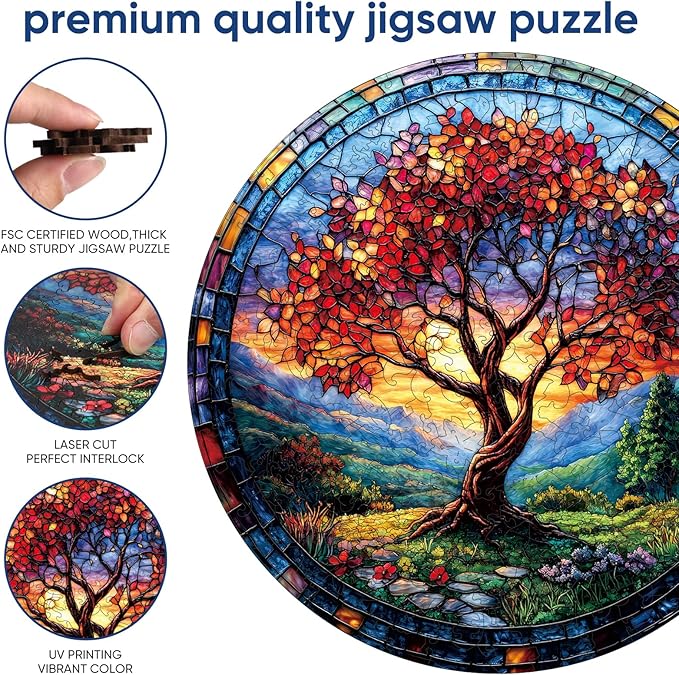 Wooden Puzzles for Adults, Tree of Life Redwood Tree Jigsaw Puzzles 200pcs,11.2x112in, Medium, Unique Shape Adult Puzzles,Irregular Wood Creative for Adults and Kids Family Game