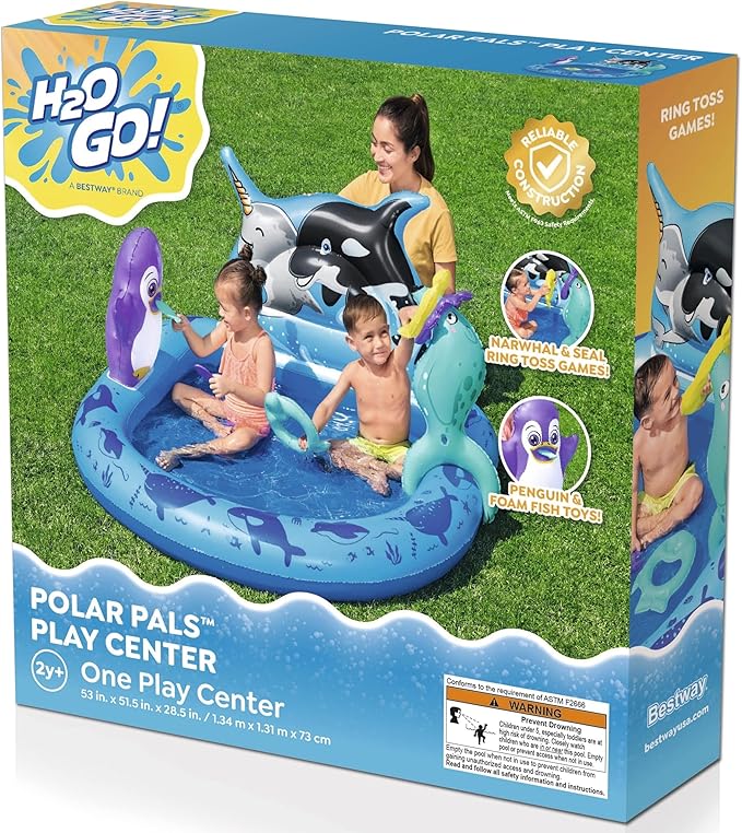 Bestway H2OGO! Polar Pals Kids Inflatable Water Play Center (53" x 51.5" x 28.5") | Outdoor Summer Pool Toy for Children Ages +2
