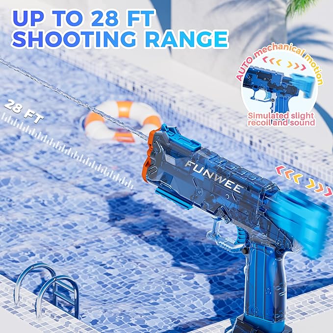 2 Pack Electric Water Guns for Kids, Long Range Powerful Classic Water Squirt, Strongest Full Automatic Water Pistol High Capacity 400+ Water Blaster, Summer Outdoor Swimming Pool Water Toy