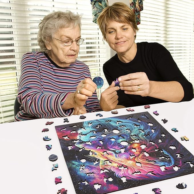 Unique Wooden Jigsaw Puzzles - Starry Lion, 200 Pcs Medium Size 11.2'' x 11.2'', Luxurious Animal Shaped Wood Puzzle, Beautiful Package, Best Gift for Adults