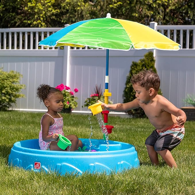 Step2 Play & Shade Pool, Kids Activity Pool with Umbrella, Summer Outdoor Toys, 7 Piece Toy Accessories, For Toddlers 2+ Years Old