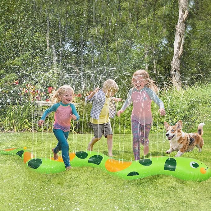 95" × 12" Extra Large Snake Sprinkler for Kids - Inflatable Kids Sprinkler for Yard, Toddler Water Outdoor Toys, Durable Splashing Fun Summer Toys for Garden Lawn, Attaches to Garden Hose