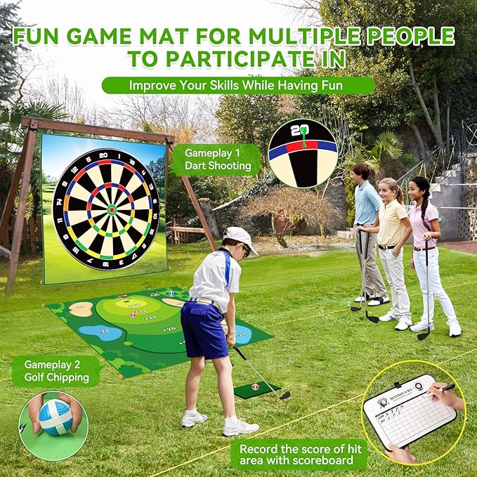 Golf Game Golf Chipping Game: Double Sided Golf Games for Kids Adults, Indoor/Outdoor Golf Games Practice Hitting Mat with 20 Sticky Balls & 10 Darts, Christmas Ideal Gifts for Men Boys Girls