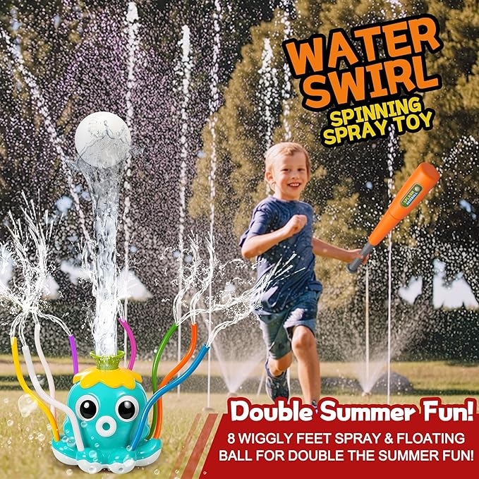 Water Sprinkler Baseball Toy for Kids Outdoor Play โ 2-in-1 Splash Game with Bat & Balls, Backyard Summer Water Toys for Toddlers and Children, Fun Lawn Activities for Boys Girls Ages 3-12
