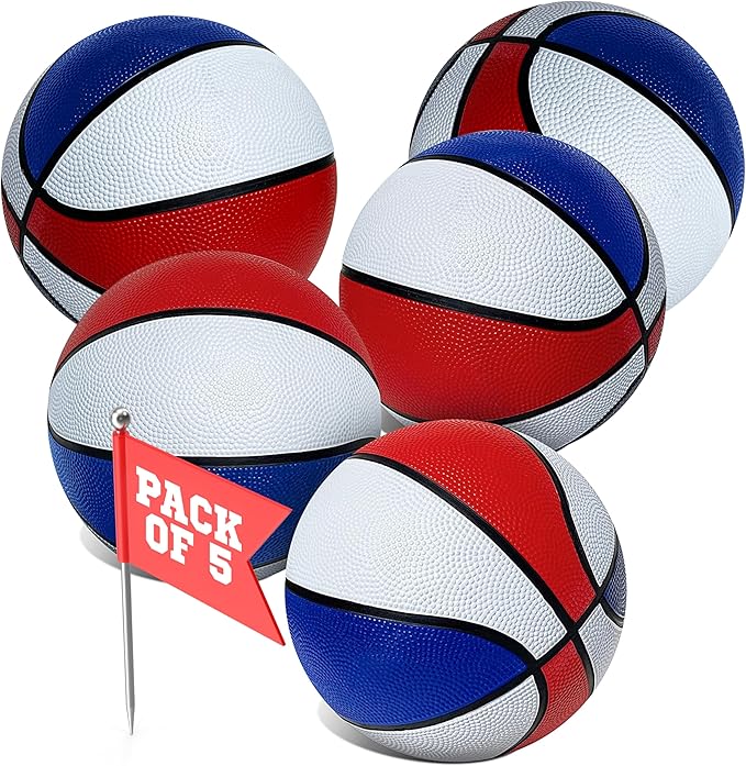 Botabee Mini Basketball Set of 5 - Durable, Anti-Slip Grip 7" Mini Basket Balls for Indoor and Outdoor Play - Inflatable Basketball Toys for Pop Arcade - Soft, Bouncy Sports Rubber Playing Ball