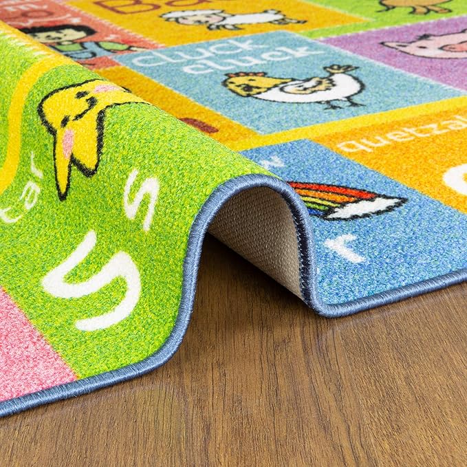 KC Cubs ABC Alphabet Animal Sounds Educational Learning & Fun Game Play Area Non Slip Boy & Girl Kids Rug Carpet for Children Bedroom, Toddler Classroom & Baby Playroom Floor Mat, Playtime Activity